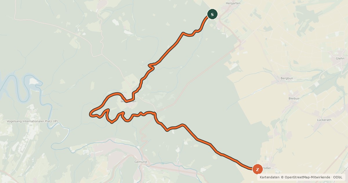 Kartenübersicht der Radroute Hergarten (06) - Voißel (26)