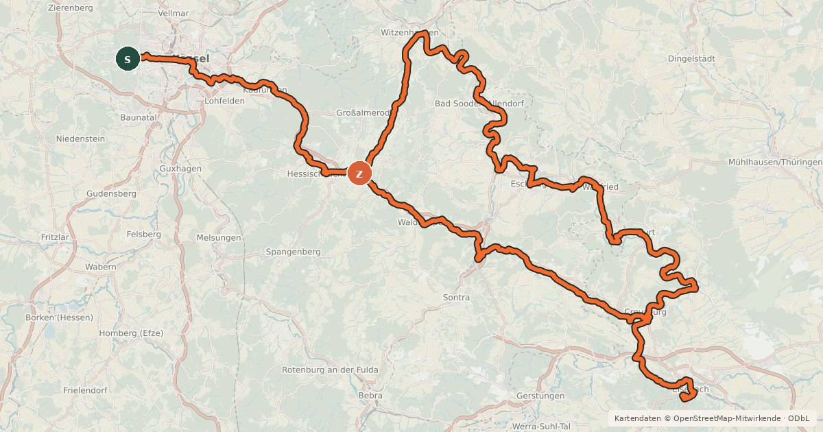 Kartenübersicht der Radroute Herkules-Wartburg-Radweg