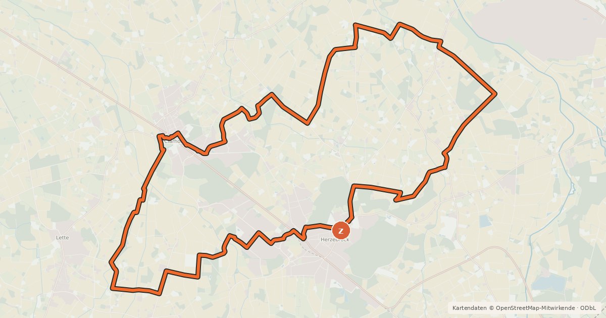 Kartenübersicht der Radroute Herzebrock Radroute R 19
