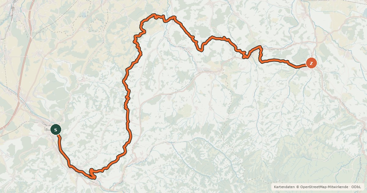 Kartenübersicht der Radroute Herzroute