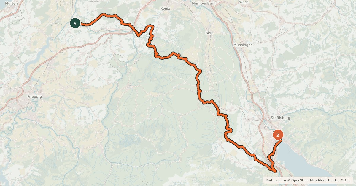 Kartenübersicht der Radroute Herzroute