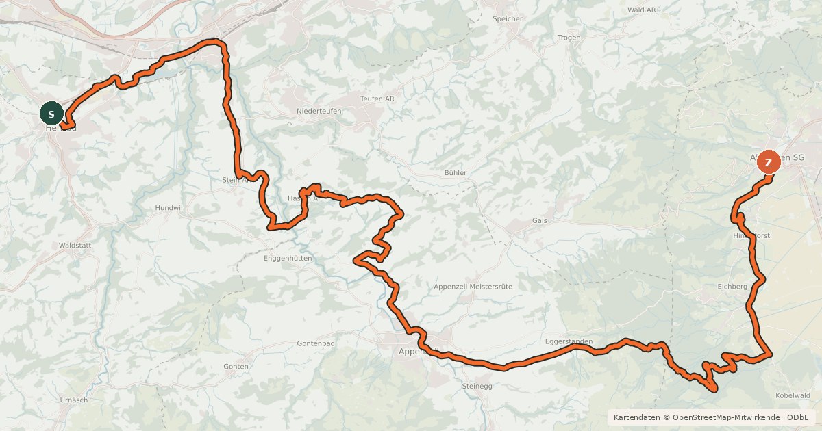 Kartenübersicht der Radroute Herzroute