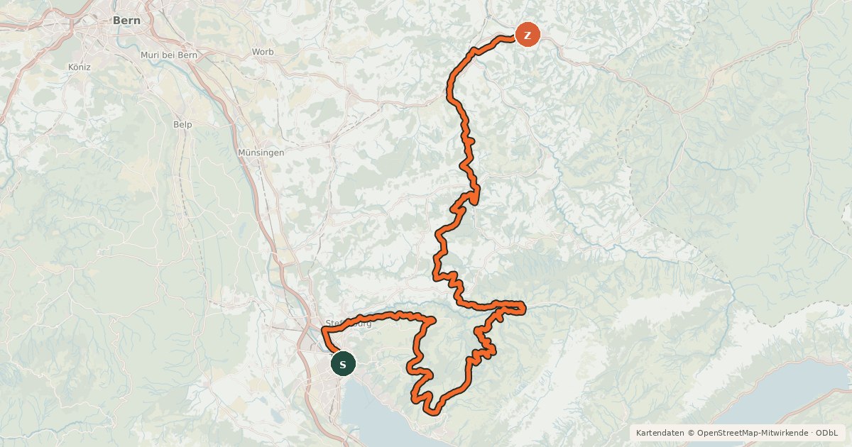 Kartenübersicht der Radroute Herzroute