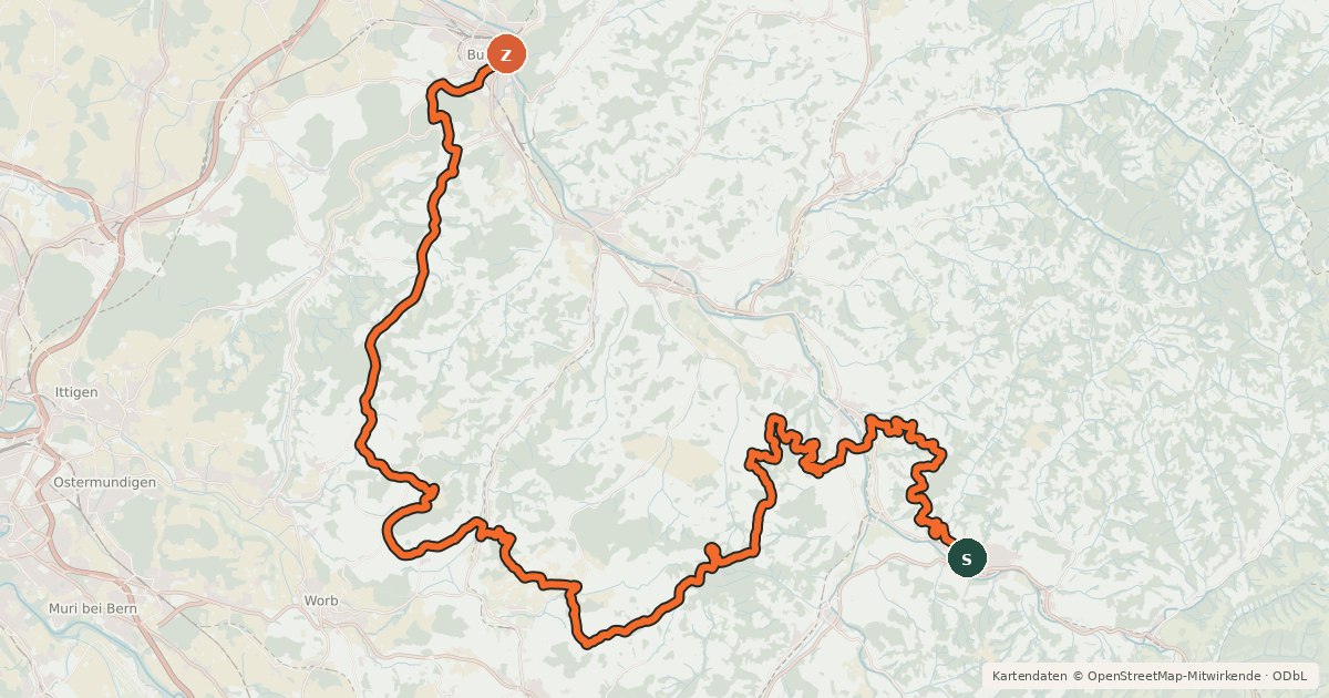 Kartenübersicht der Radroute Herzroute