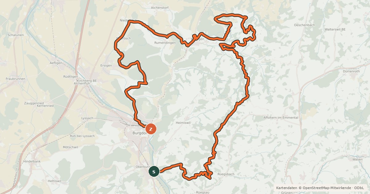 Kartenübersicht der Radroute Herzschlaufe Burdorf