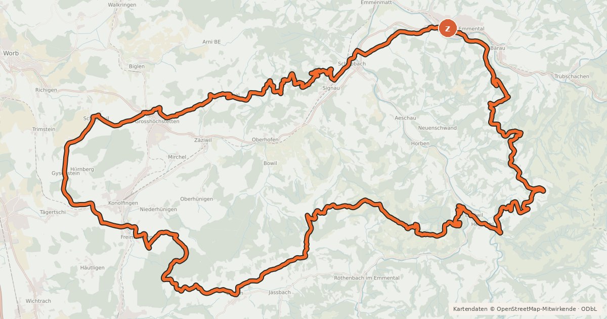 Kartenübersicht der Radroute Herzschlaufe Langnau