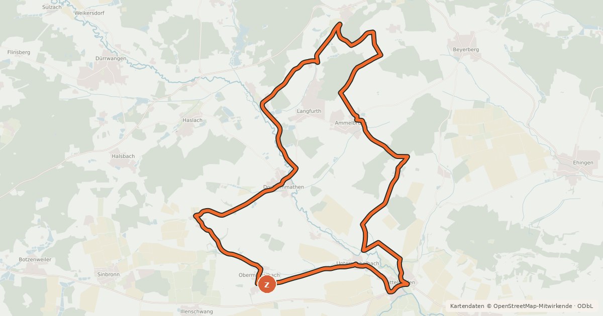 Kartenübersicht der Radroute Hesselberg Radtour 2