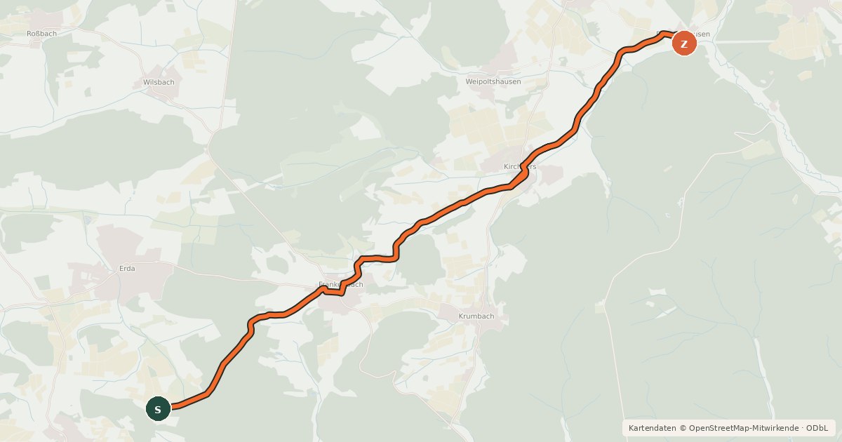 Kartenübersicht der Radroute Hessenluft-Route