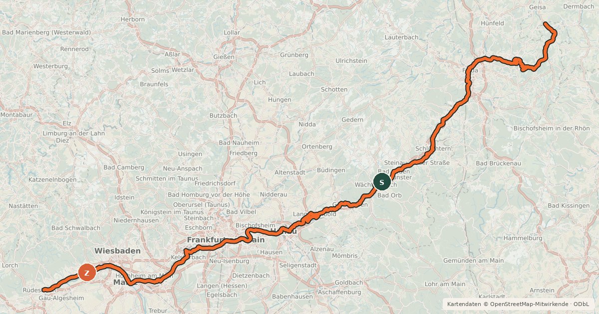Kartenübersicht der Radroute Hessischer Radfernweg R3 (Teilstecke Salmünster - Fulda)