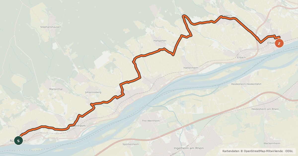 Kartenübersicht der Radroute Hessischer Radfernweg R3a