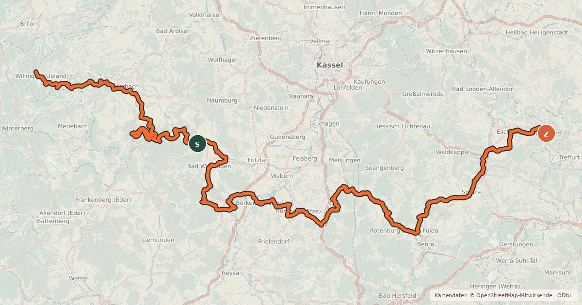 Kartenübersicht der Radroute Hessischer Radfernweg R5