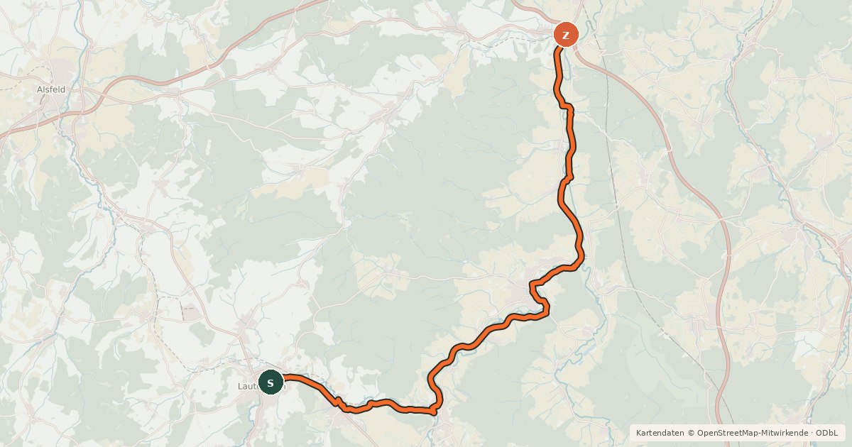 Kartenübersicht der Radroute Hessischer Radfernweg R7a