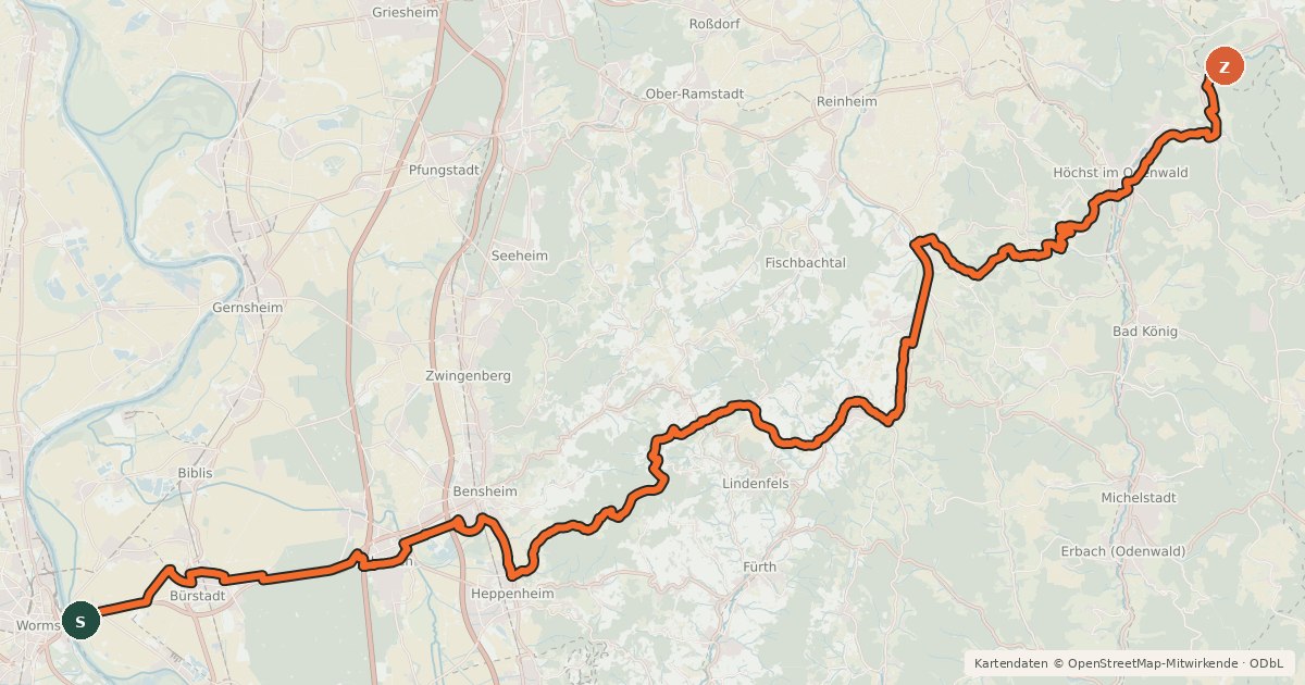 Kartenübersicht der Radroute Hessischer Radfernweg R9