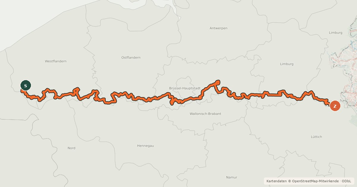 Kartenübersicht der Radroute Heuvelroute - 01 - Poperinge - Mesen