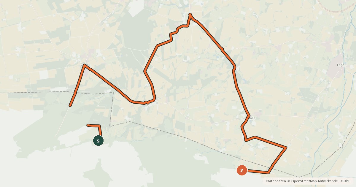 Kartenübersicht der Radroute Hezinger Grensroute
