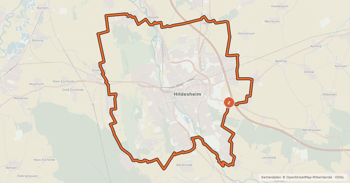 Kartenübersicht der Radroute Hildesheimer Ring