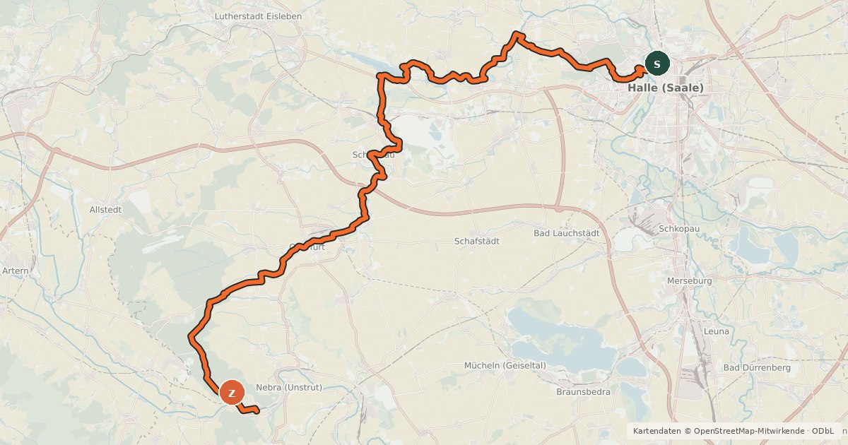 Kartenübersicht der Radroute Himmelsscheiben-Radweg