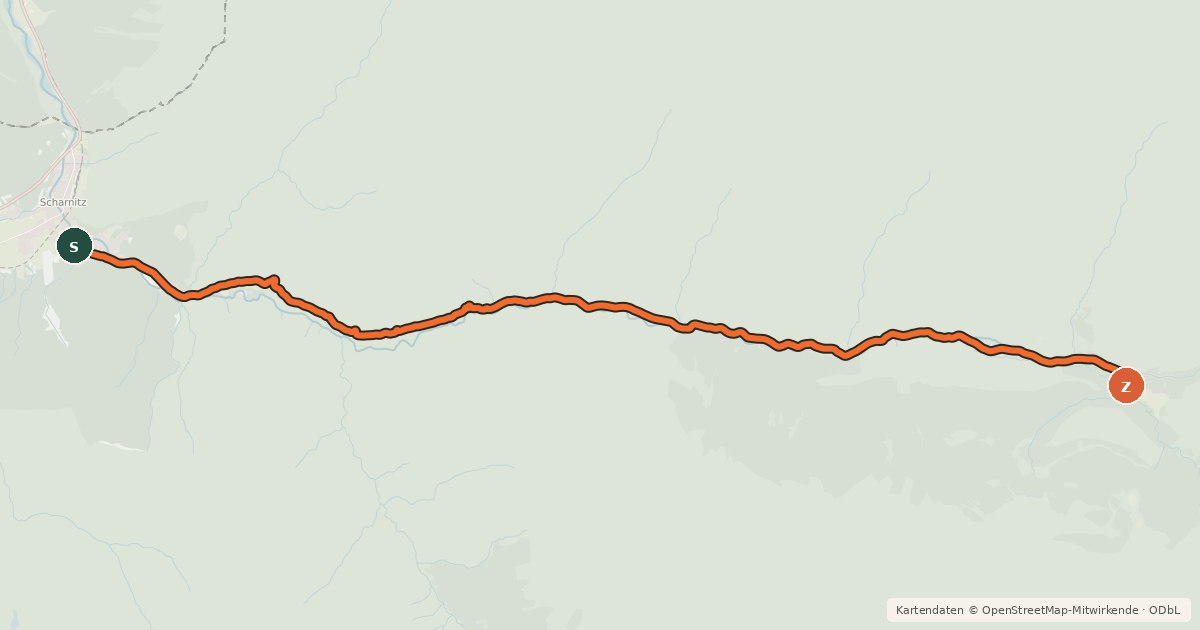 Kartenübersicht der Radroute Hinterautal - Kastenalm