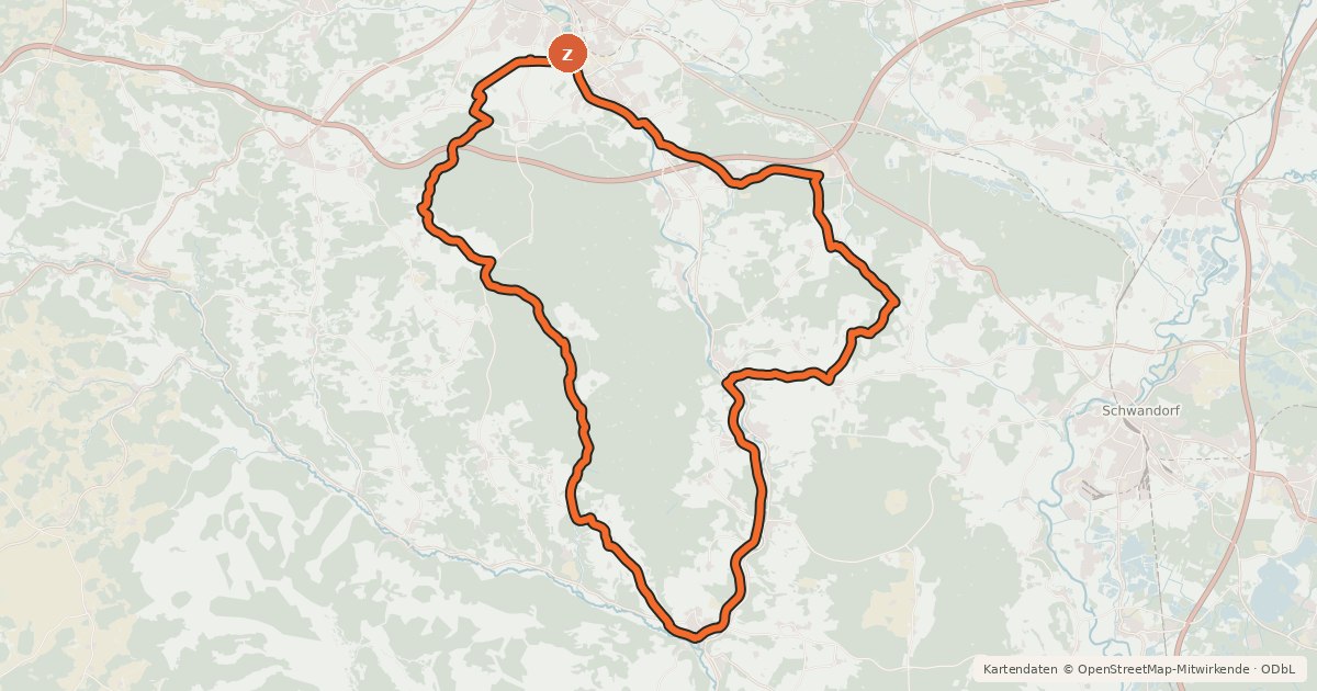 Kartenübersicht der Radroute Hirschwaldtour