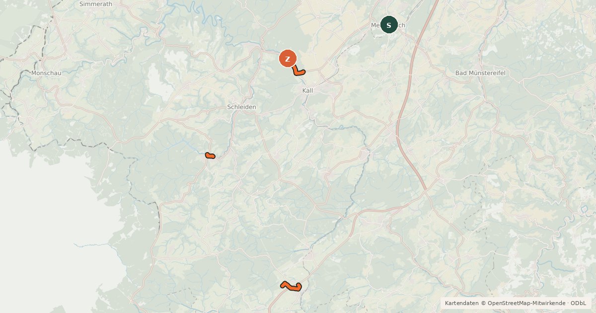 Kartenübersicht der Radroute Historische Ortskerne Eifel