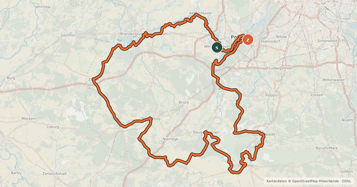 Kartenübersicht der Radroute Historische Stadtkerne Route 4