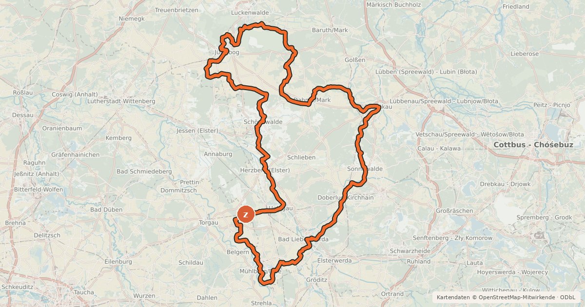 Kartenübersicht der Radroute Historische Stadtkerne Route 5