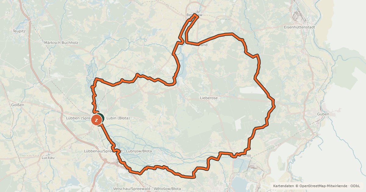 Kartenübersicht der Radroute Historische Stadtkerne Route 6 Ost