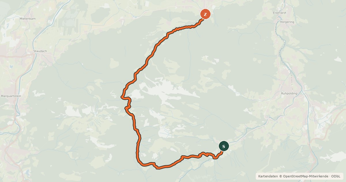 Kartenübersicht der Radroute Hochfelln Umrundung