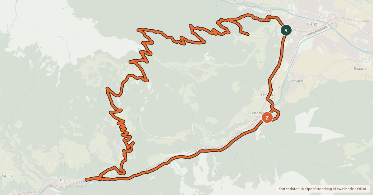 Kartenübersicht der Radroute Hochsteinrunde