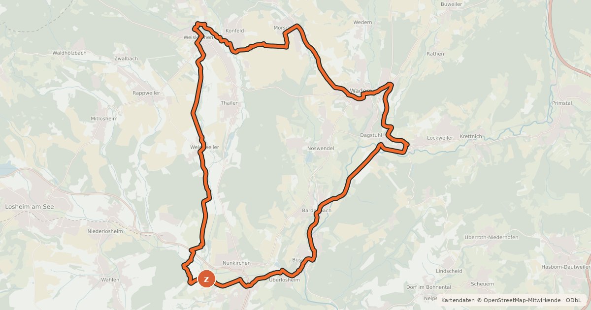 Kartenübersicht der Radroute Hochwälder-Runde