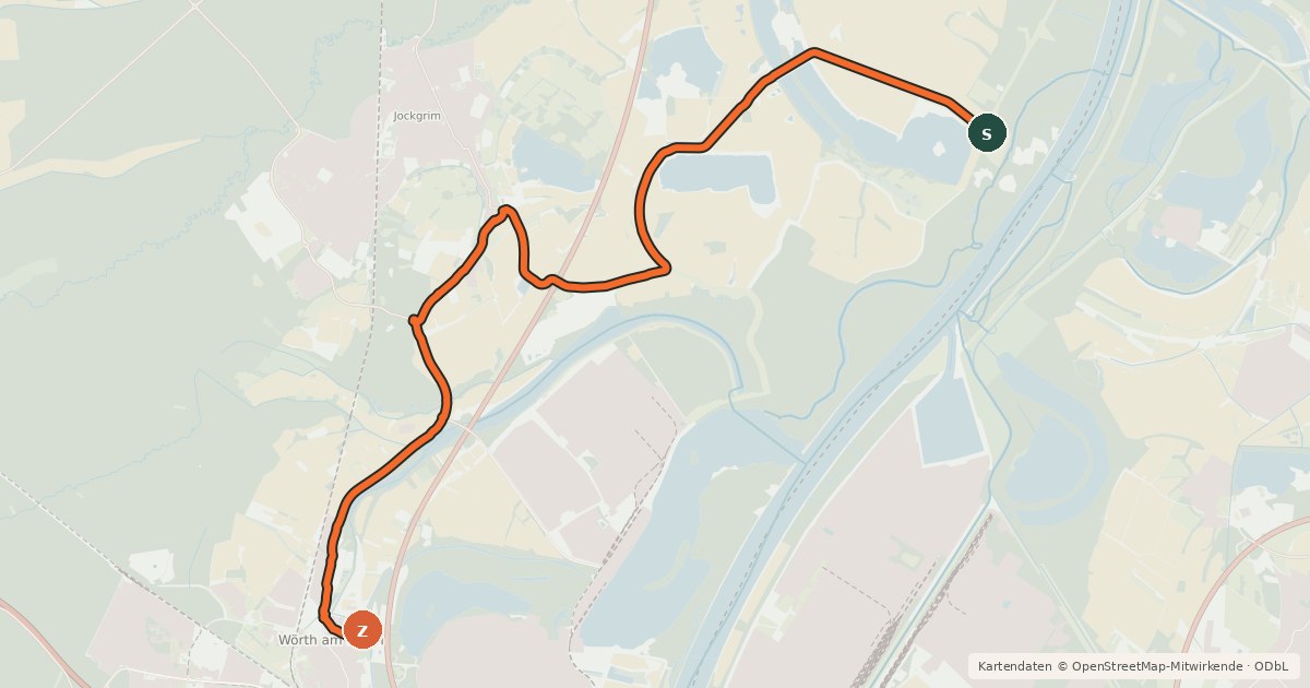 Kartenübersicht der Radroute Hochwasser-Umleitung Germersheim - Wörth