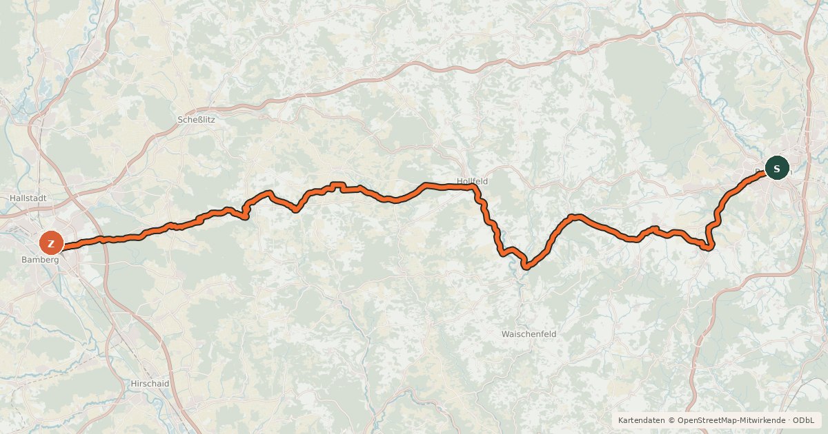 Kartenübersicht der Radroute Hochweg Fränkische Schweiz