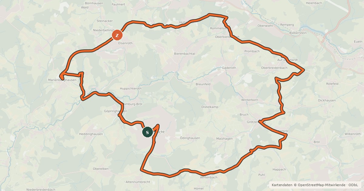 Kartenübersicht der Radroute Höhenroute