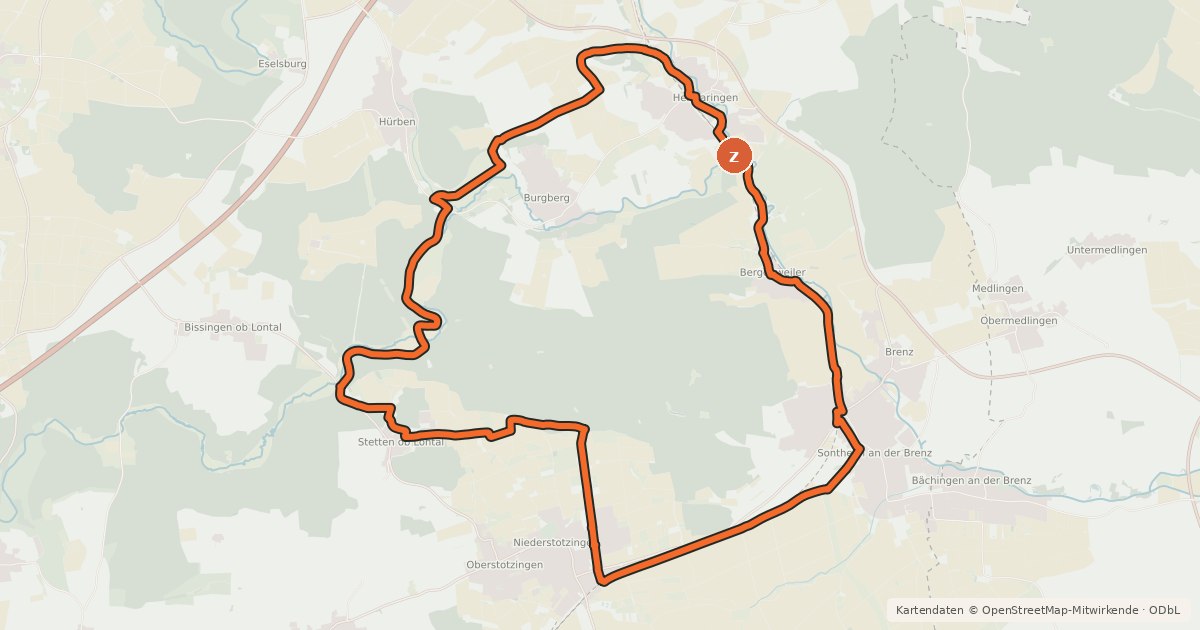 Kartenübersicht der Radroute Höhlen Tour