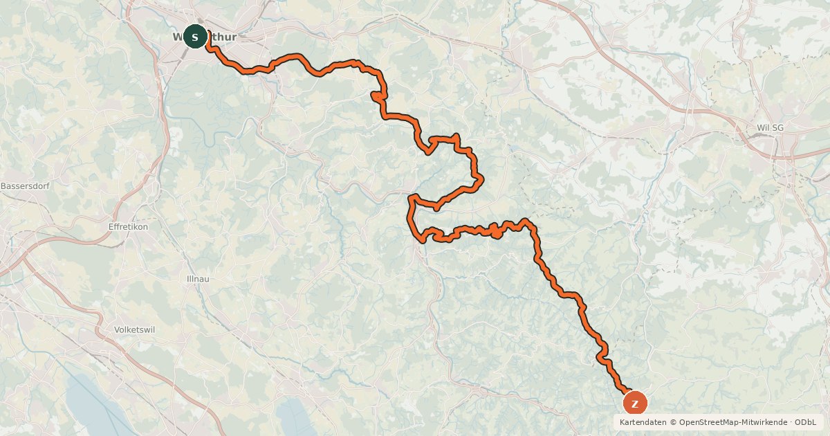 Kartenübersicht der Radroute Hörnli Bike - Etappe 1