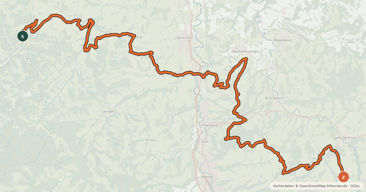 Kartenübersicht der Radroute Hörnli Bike - Etappe 2