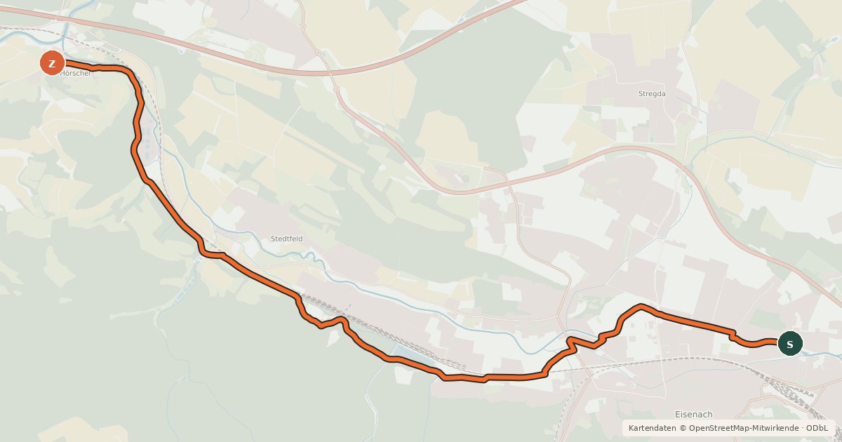 Kartenübersicht der Radroute Hörseltalradweg