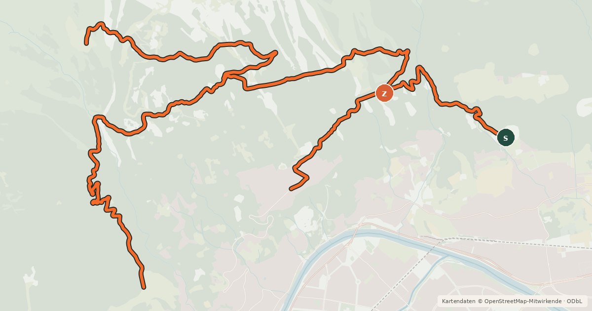 Kartenübersicht der Radroute Höttinger Alm