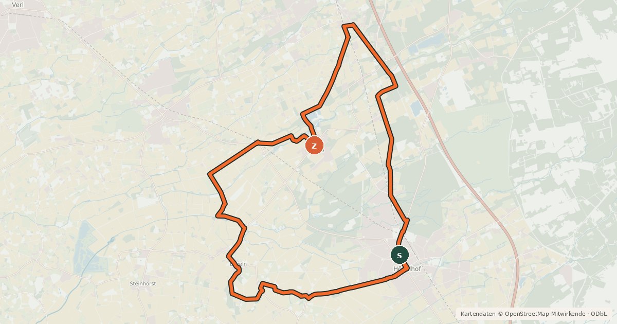Kartenübersicht der Radroute Hövelhof Radroute Hö7