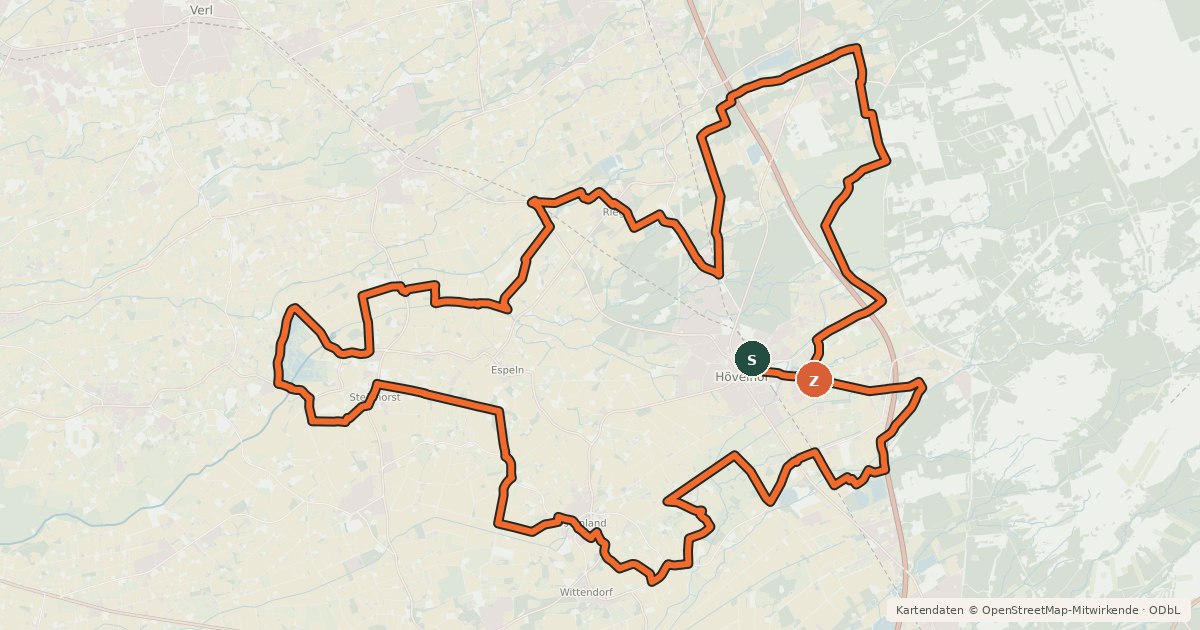 Kartenübersicht der Radroute Hövelhof Senne-Parcours