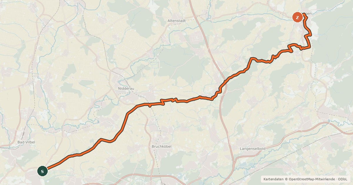 Kartenübersicht der Radroute Hohe Straße
