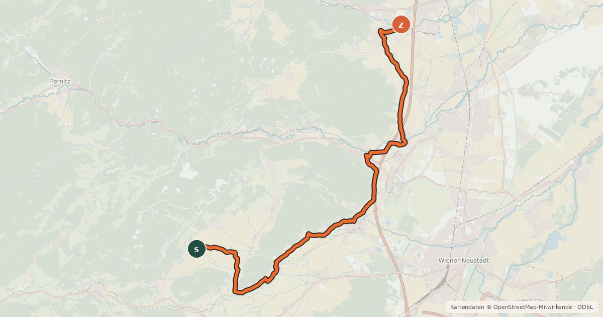 Kartenübersicht der Radroute Hohe Wand Radwanderweg