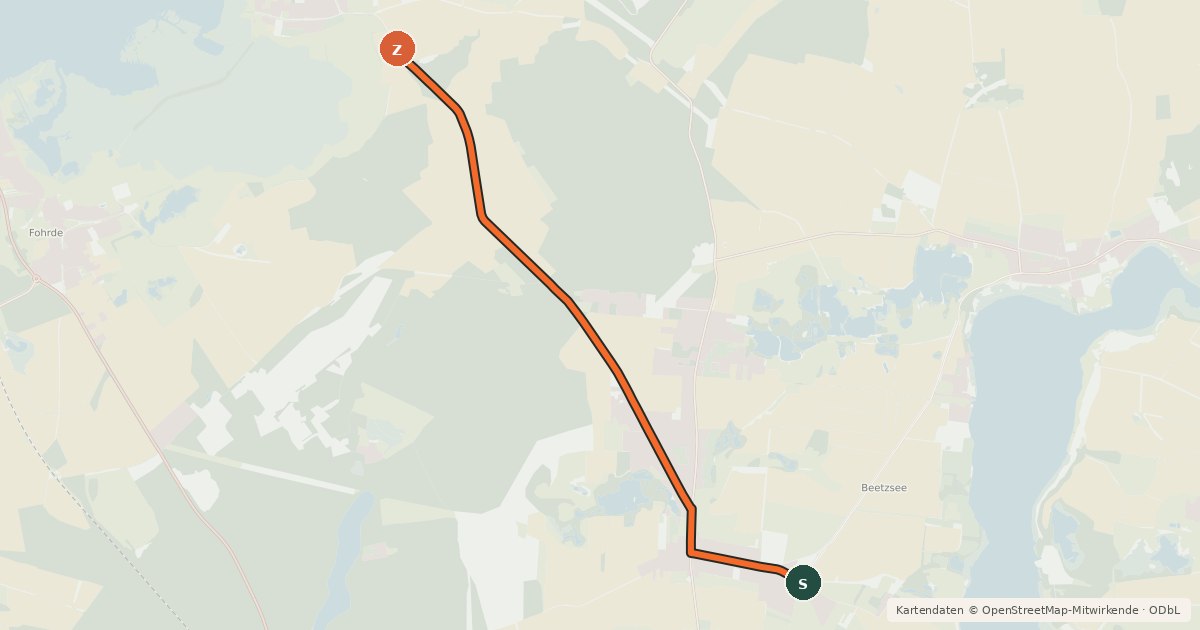 Kartenübersicht der Radroute Hohenferchesar (77) - Brielow (78)