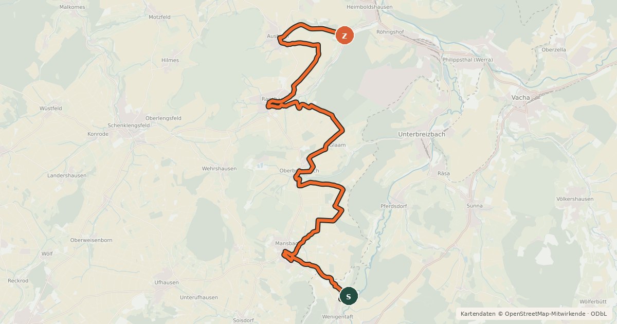 Kartenübersicht der Radroute Hohenroda Radweg