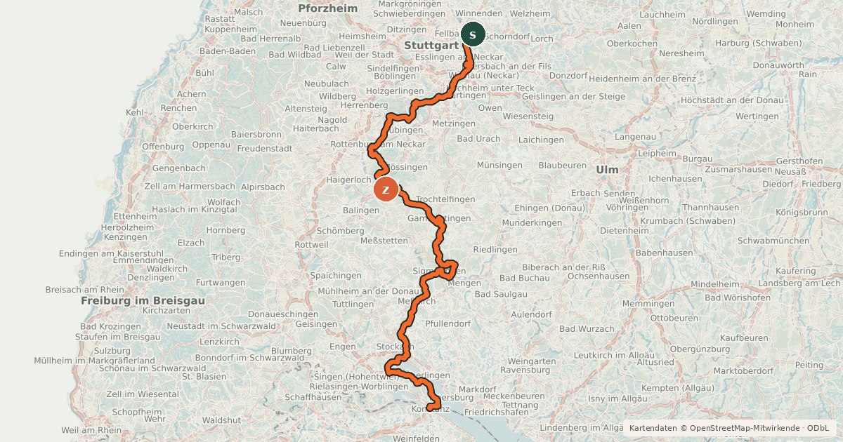 Kartenübersicht der Radroute Hohenzollern Radweg
