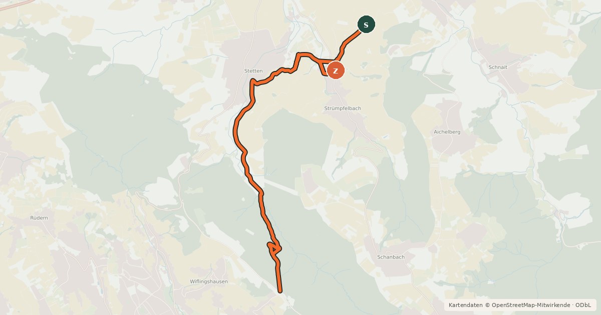 Kartenübersicht der Radroute Hohenzollern-Weg Abschnitt Großheppach - Esslingen