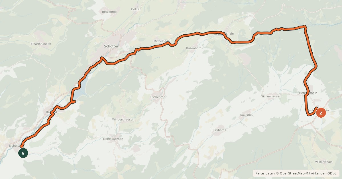 Kartenübersicht der Radroute Hoherodskopfsteig