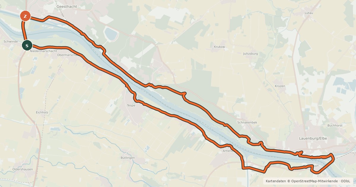 Kartenübersicht der Radroute Hohes Elbufer