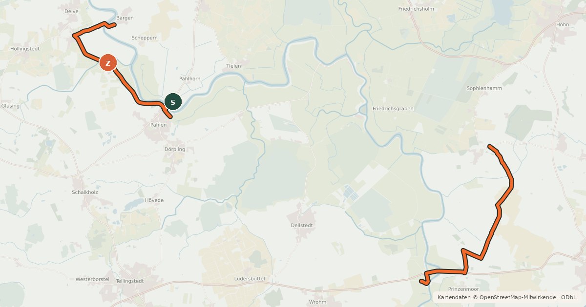 Kartenübersicht der Radroute Hohner Fähre-Route