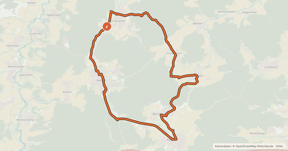 Kartenübersicht der Radroute Holzwinkel-Radweg